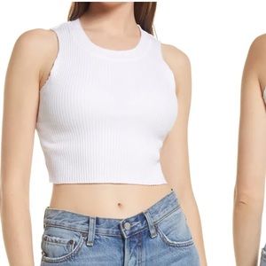 White Topshop Wide Rib Cotton Blend Crop Top
